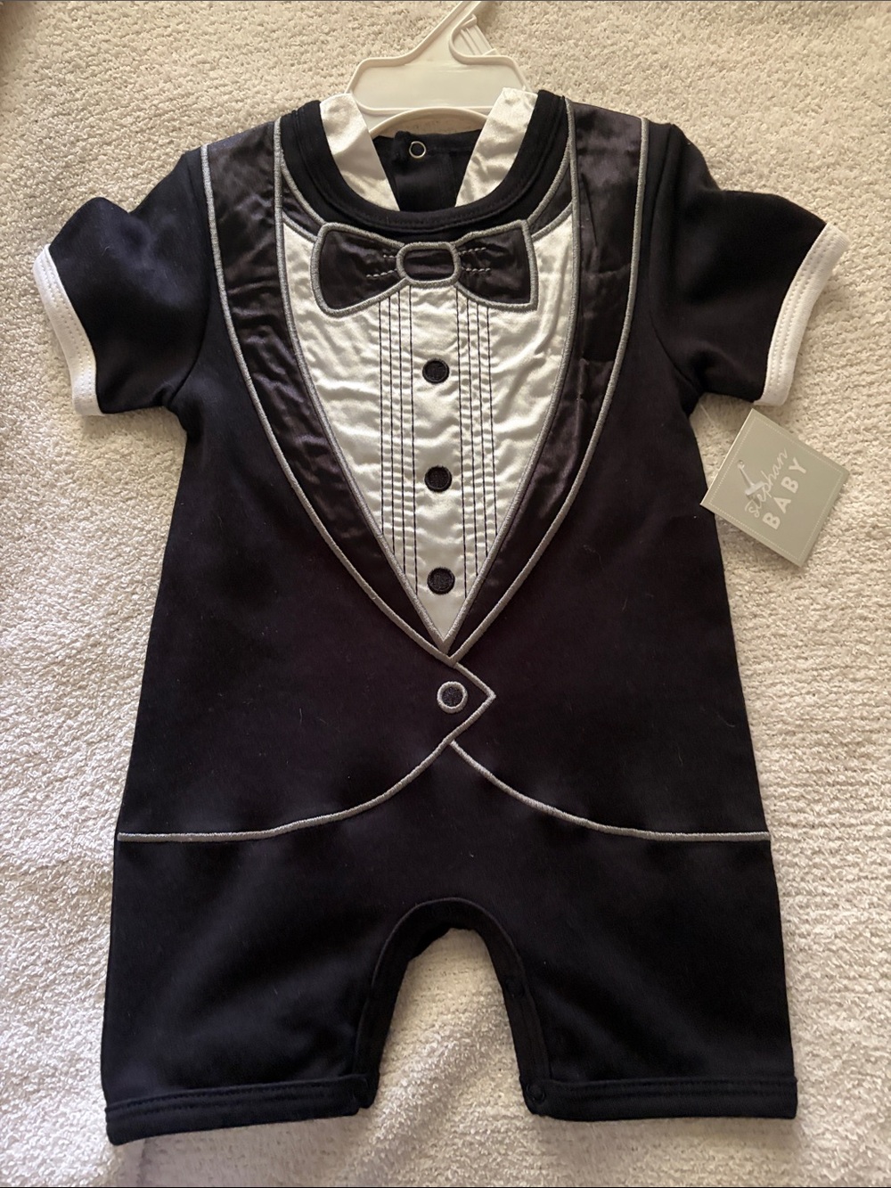 Infant Black Tuxedo One-Piece Bodysuit with Bow - Baby 1st Moments